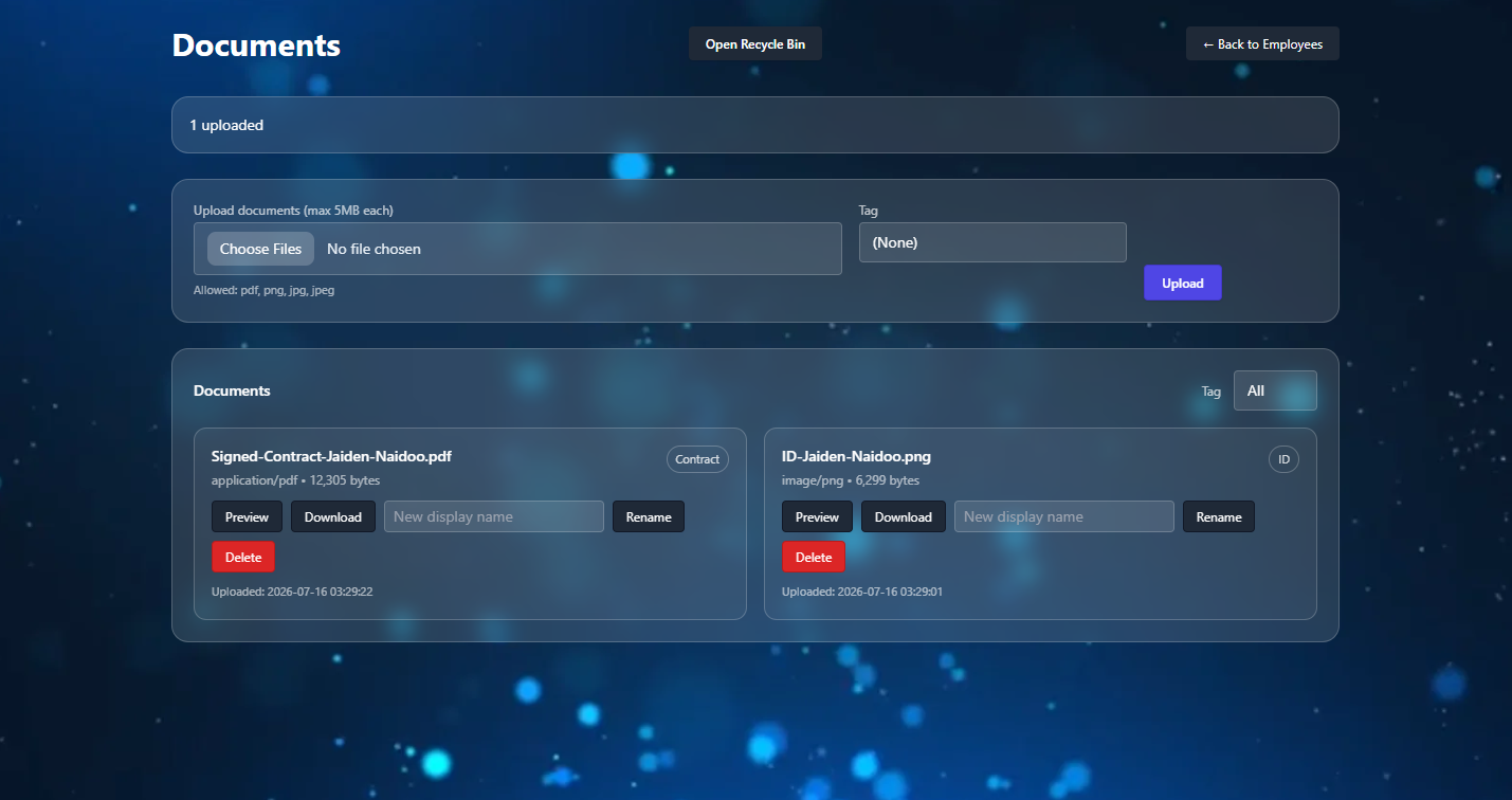 Employee documents module screenshot